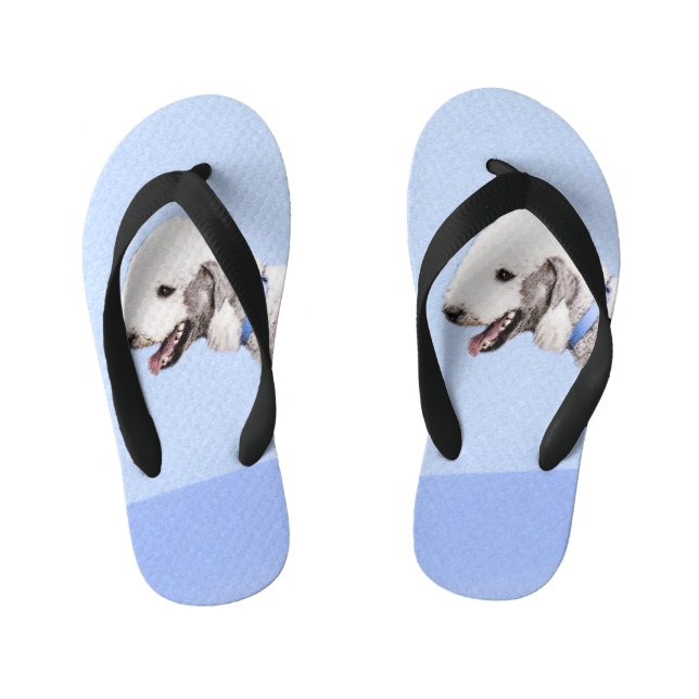 Bedlington Terrier Painting - Original Dog Art Kid's Flip Flops (Footbed)