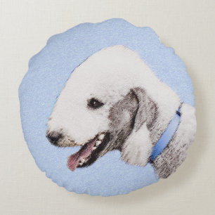 Bedlington Terrier Painting - Original Dog Art Round Cushion