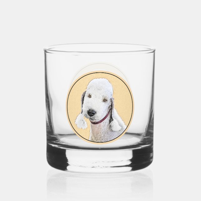Bedlington Terrier Painting - Original Dog Art Whiskey Glass (Front)