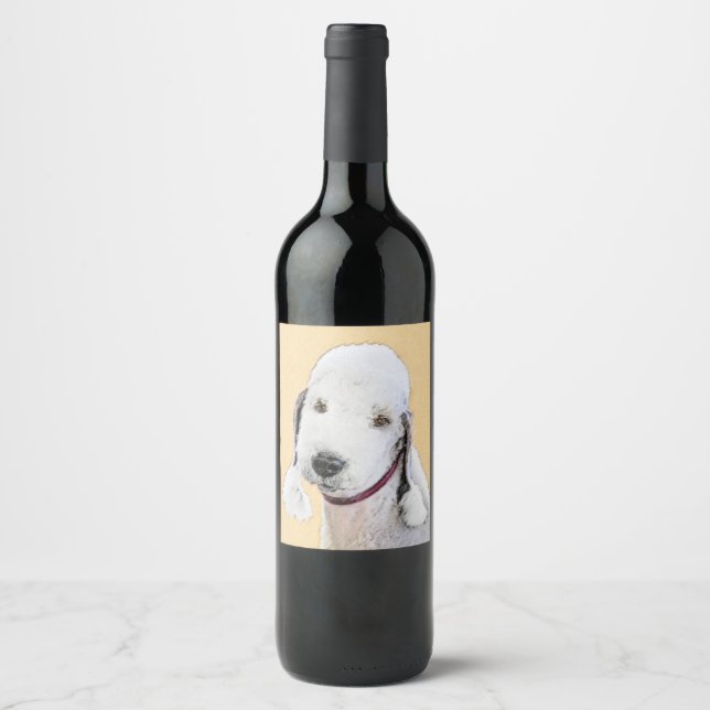 Bedlington Terrier Painting - Original Dog Art Wine Label (Front)
