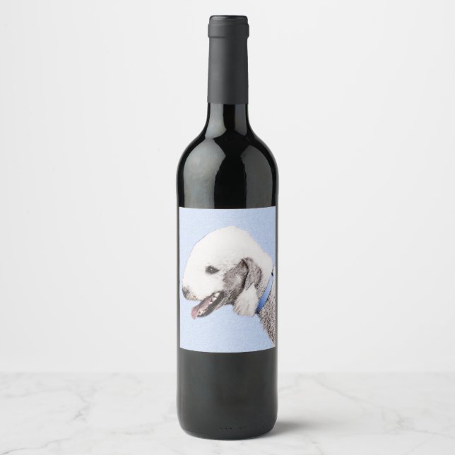 Bedlington Terrier Painting - Original Dog Art Wine Label (Front)