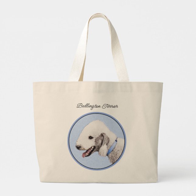Bedlington Terrier Painting Sandy Colour Dog Art Large Tote Bag (Back)