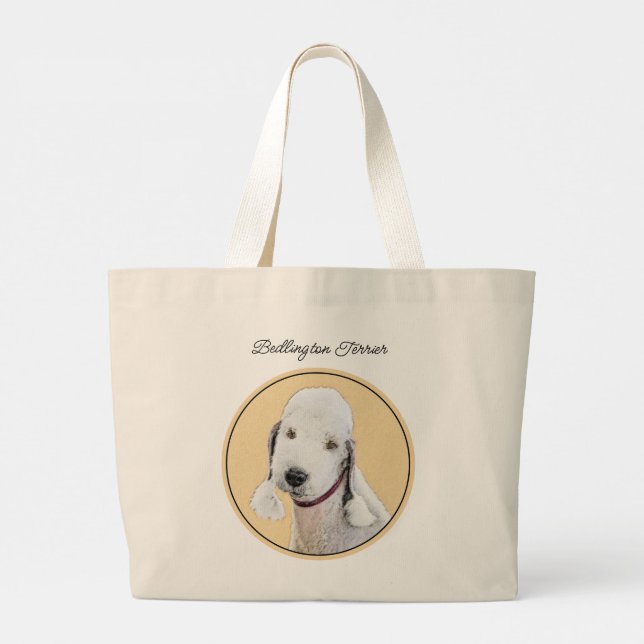 Bedlington Terrier Painting Sandy Colour Dog Art Large Tote Bag (Back)