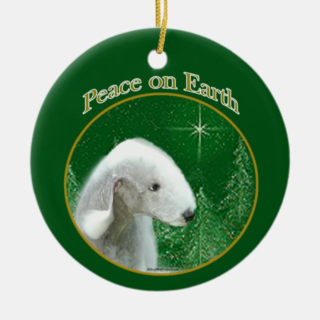 Bedlington Terrier Peace Ceramic Tree Decoration (Front)