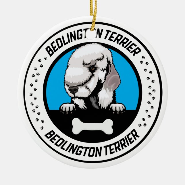 Bedlington Terrier Peeking Illustration Badge Ceramic Tree Decoration (Front)