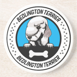 Bedlington Terrier Peeking Illustration Badge Coaster