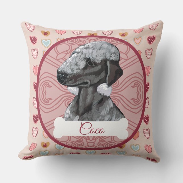 Bedlington Terrier Personalize Valentine Pillow (Front)