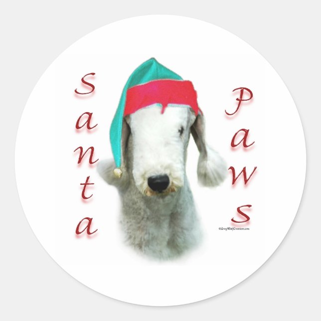Bedlington Terrier Santa Paws Classic Round Sticker (Front)