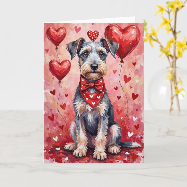 Bedlington Terrier Valentine Dog Sitting Card (Yellow Flower)