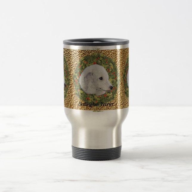 Bedlington Terrier Wreath Travel Mug (Center)