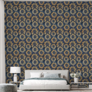 Bedroom Sunflowers in Gold and Navy Wallpaper