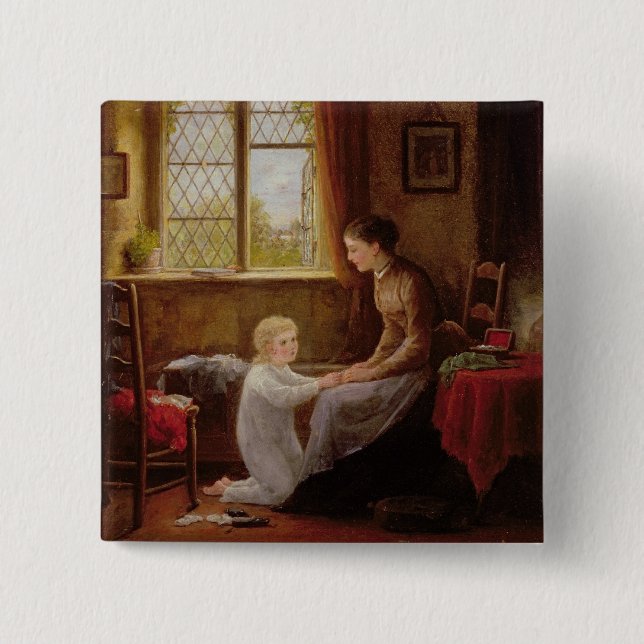 Bedtime, 1890 (oil on panel) 15 cm square badge (Front)