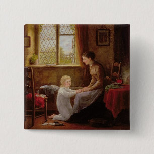 Bedtime, 1890 (oil on panel) 15 cm square badge