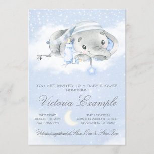 Bedtime Baby Boy Elephant Baby Shower Invitation