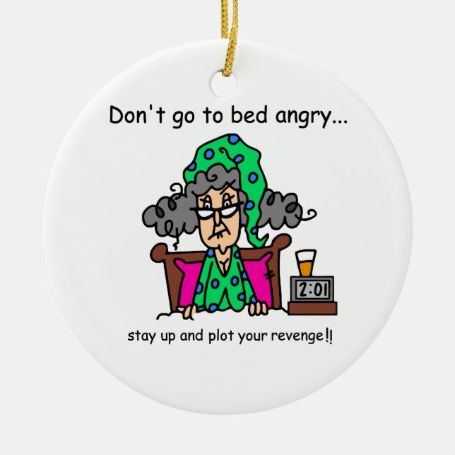 Bedtime Humour Ceramic Tree Decoration (Front)