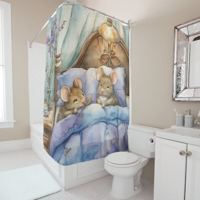 Bedtime Mice Shower Curtain (In Situ)