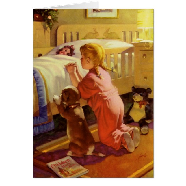 Bedtime Prayers, Girl with Puppy, Vintage Religion (Front)