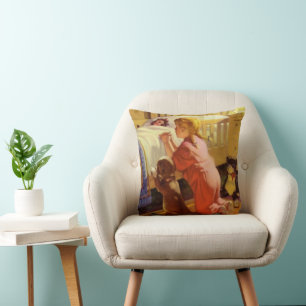 Bedtime Prayers, Girl with Puppy, Vintage Religion Cushion