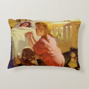 Bedtime Prayers, Girl with Puppy, Vintage Religion Decorative Cushion