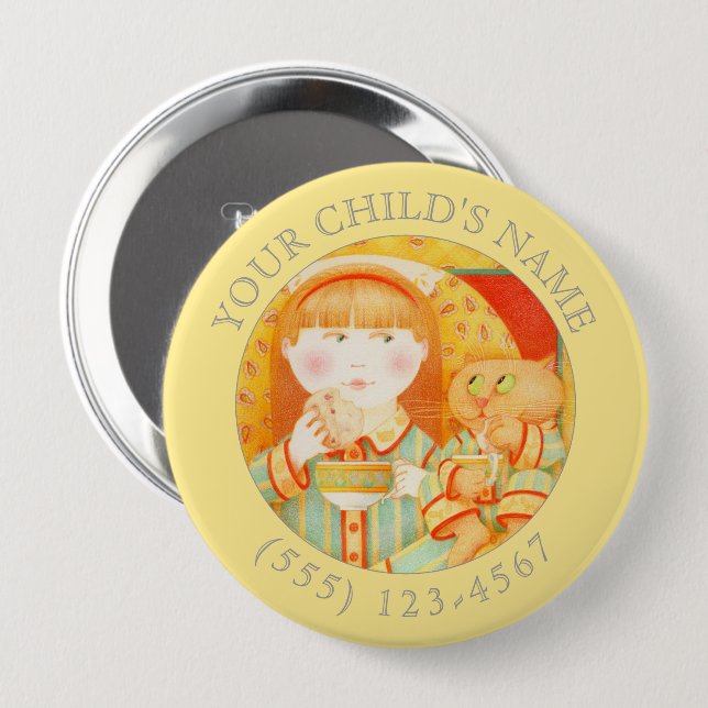 BEDTIME SNACK Child ID Button - Yellow (Front & Back)