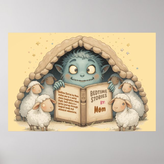 Bedtime Stories by Mom Cute Monster Baby Blanket Poster (Front)