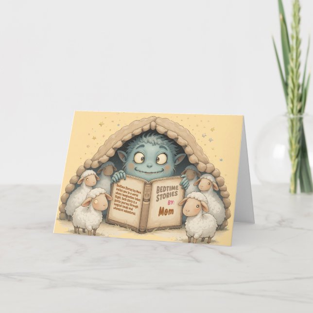 Bedtime Stories by Mom Cute Monster Baby Blanket Thank You Card (Front)