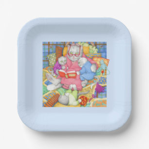 BEDTIME STORY 7" Square Paper Plates - Blue