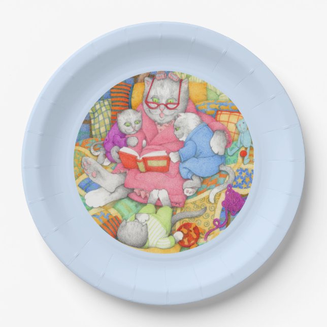 BEDTIME STORY 9" Round Paper Plates - Blue (Front)