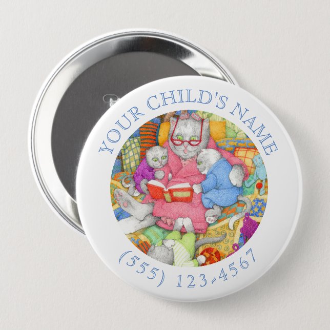 BEDTIME STORY Child ID Button - White (Front & Back)
