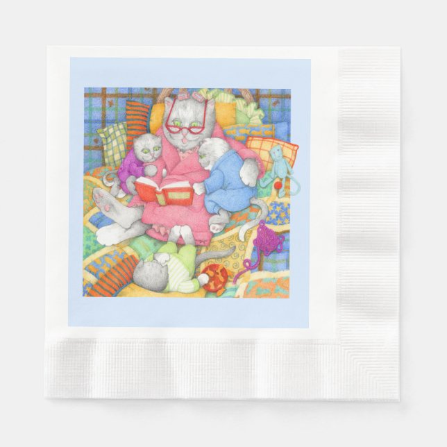 BEDTIME STORY Coined Lunch Paper Napkins - Blue (Front)