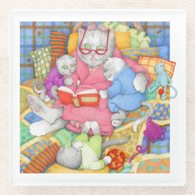 BEDTIME STORY Glass Beverage Coaster (Front)