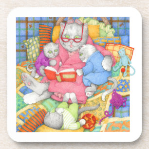 BEDTIME STORY Hard Plastic Coasters - White