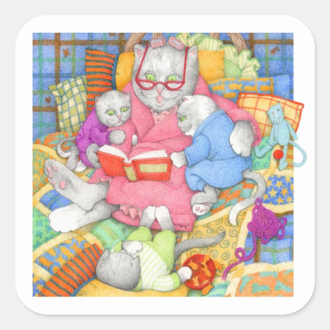 BEDTIME STORY Large Square Stickers - White (Front)