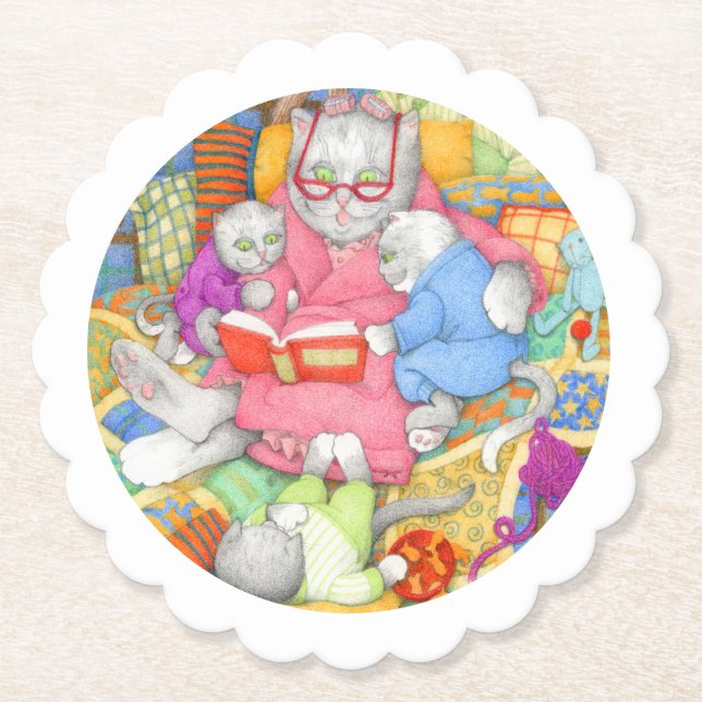 BEDTIME STORY Scalloped Round Coasters - White (Front)
