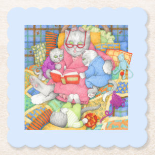 BEDTIME STORY Scalloped Square Coasters - Blue