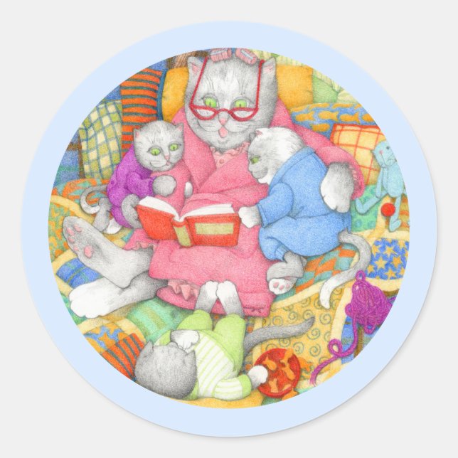 BEDTIME STORY Small Round Stickers - Blue (Front)