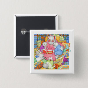BEDTIME STORY Square Button Pin - White