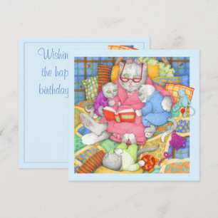 BEDTIME STORY Square Flat Birthday Card / Blue