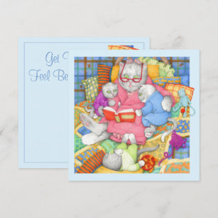 BEDTIME STORY Square Flat Get Well Card / Blue