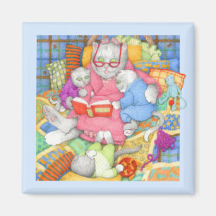 BEDTIME STORY Square Magnet - Blue