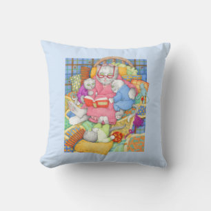 BEDTIME STORY Throw Pillow - Blue