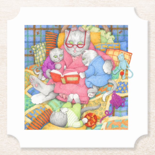 BEDTIME STORY Ticket Paper Coasters - White (Front)