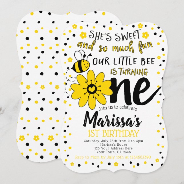 Bee 1st Birthday Invitation (Front/Back)