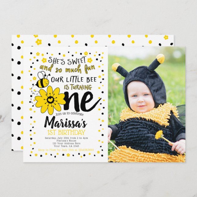 Bee 1st Birthday Invitation (Front/Back)