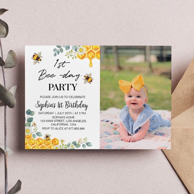 Bee 1st Birthday Invitation Honey Comb (Creator Uploaded)