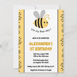 Bee 1st birthday invitations Cute Modern 