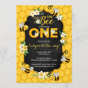 Bee 1st Birthday Party Invitation - Bee Birthday