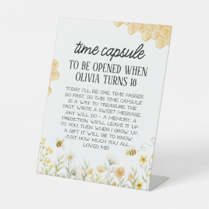 Bee 1st Birthday Time Capsule Pedestal Sign