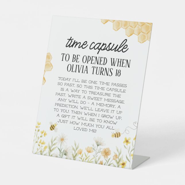 Bee 1st Birthday Time Capsule Pedestal Sign (Front)