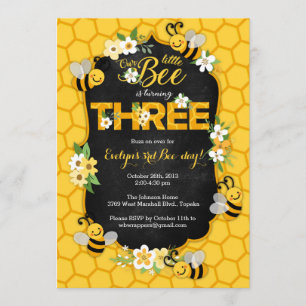 Bee 3rd Birthday Party Invitation - Bee Birthday